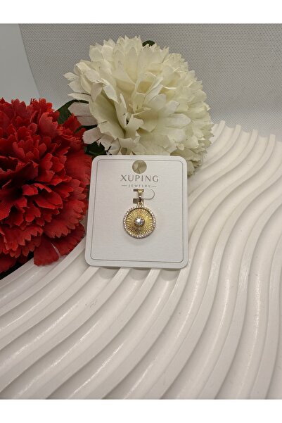 XUPING JEWELRY 14K RENGİ ZİRKON TAŞLI ÇERÇEVELİ DAİRE MODEL ÇELİK KOLYE UCU