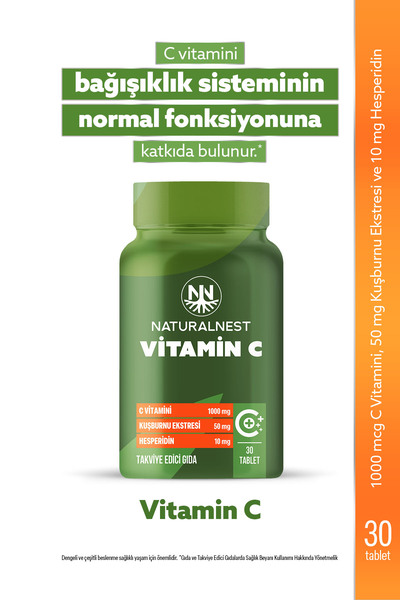 Naturalnest Vitamin C 1000 mg 30 Tablet - Kuşburnu Ekstresi, Hesperidin