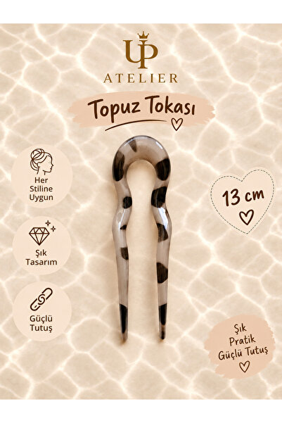 Up Atelier Leopar Desenli Çift Renk Kemik Toka 13cm