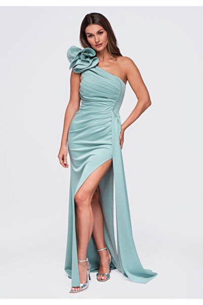 Larica Damen-Abendkleid, Maxi, Asymmetrisches Design LA-OM-DLR445 Mint