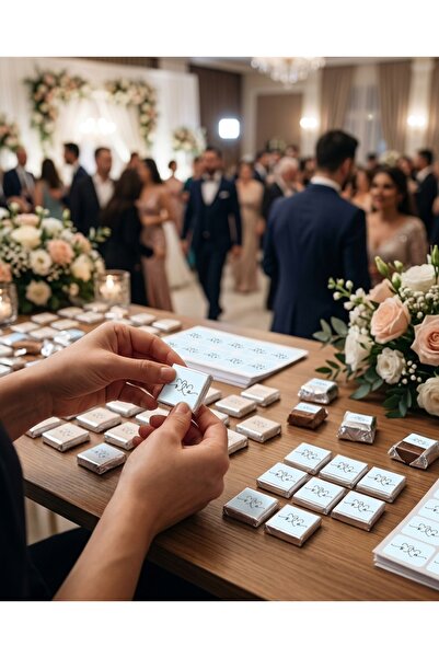 YAPIŞKAN STORE Kişiye Özel Madlen Çikolata Etiketi Nişan Düğün Söz Nikah Sticker Etiket 3,5 cm kare 28 adet