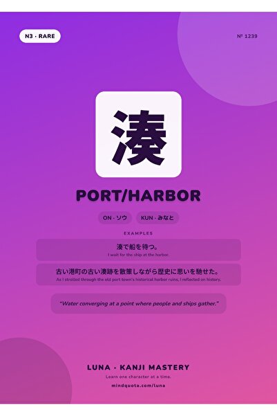 OEM Poster Infografic Kanji 湊 Port si Harbor, Arta Japoneza, Carton 250g, A4