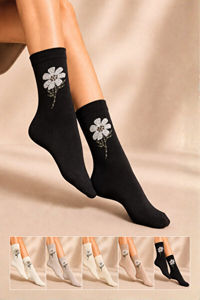KARDEŞLER ÇORAP Women's Stone Detailed Bamboo Half-Toe Colorful Seamless Sock...