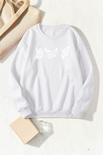 uyguntarz Unisex Flying Butterflies Printed Crew Neck Sweatshirt