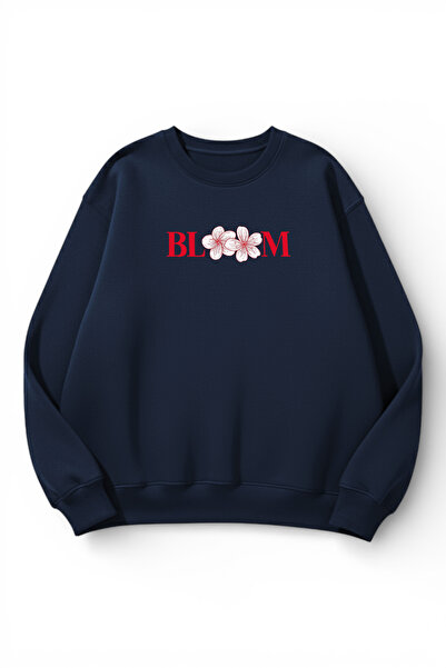 uyguntarz Unisex Soft Textured Bloom Printed Design Oversize 3 Thread Crew Ne...