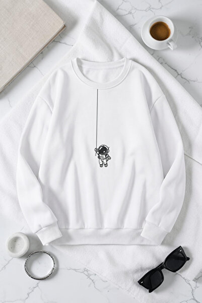 uyguntarz Unisex Astronaut Printed Crew Neck Sweatshirt