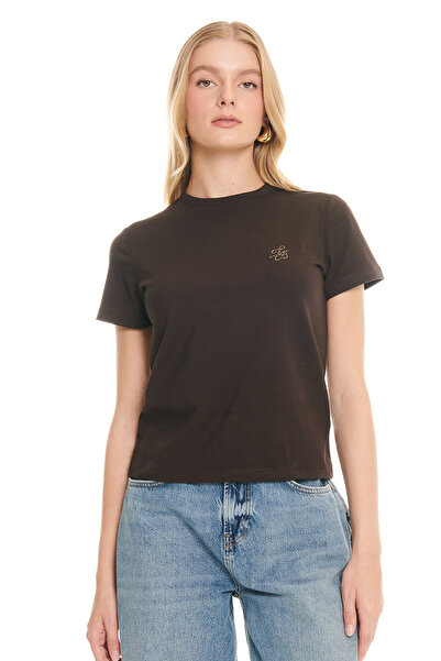 Ted Baker Acı Kahverengi Kısa Kollu Bisiklet Yaka Logo Detaylı T-shirt