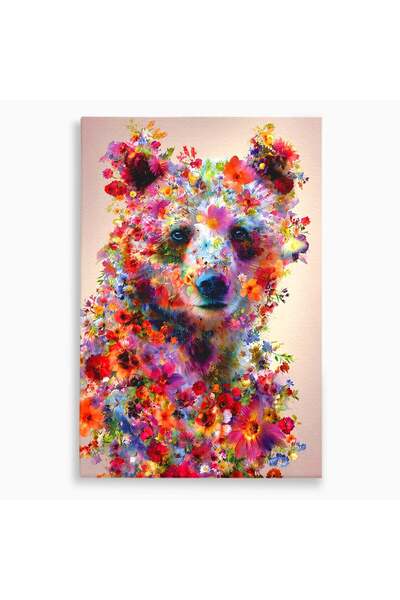 Luxcanva Tablou Canvas Ursul Floral 80x120 cm pe Sasiu Lemn Urs Flori Natura