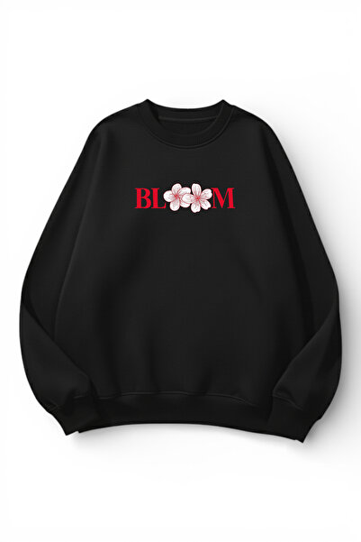 uyguntarz Unisex Soft Textured Bloom Printed Design Oversize 3 Thread Crew Ne...