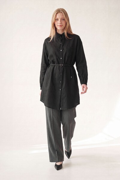 Levidor Black linen textured long shirt
