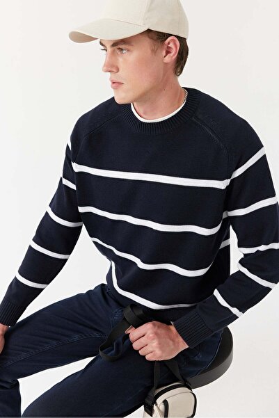 PAULMARK Men's Crew Neck Striped Knitwear
