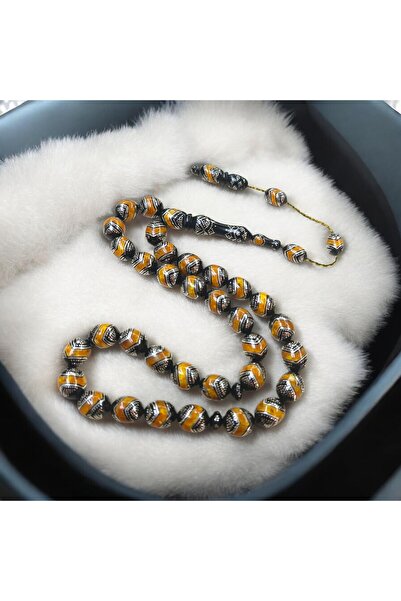 İnan Tesbih Amber and Silver Inlaid Kuka Prayer Beads Special Design Premium ...