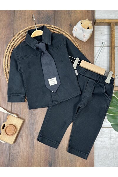 my petit panda Denim Shirt, Front Snap Fasteners, Tie, Lycra Denim Trousers, ...