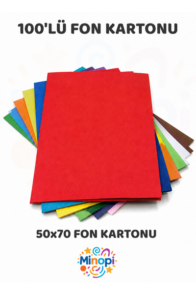 Minopi 100 Adet Karışık Renk Fon Kartonu 50x70 cm 100'lü Paket Renkli Fon Kar...