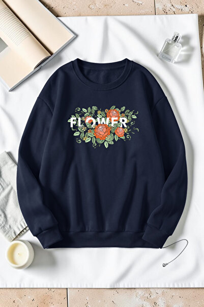 uyguntarz Unisex Flowers Floral Printed Crew Neck Sweatshirt