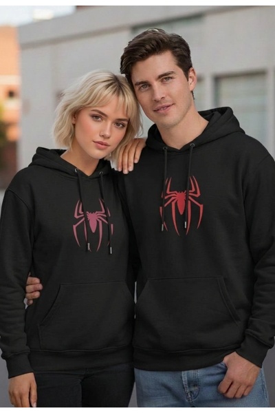LiyAdaCo Unisex Printed Oversize Couple Lover Combination Black Sweatshirt