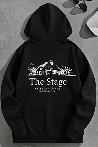 K KOZZ STYLE Unisex 3 Thread Cotton Black Loose Fit the Stage Print Sweatshir...