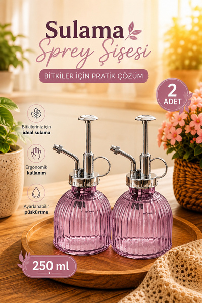 Porsima 15731 2'li Cam Sprey Yağlık Seti 250 ml – Mor Cam Çiçek Bitki Sulama ...