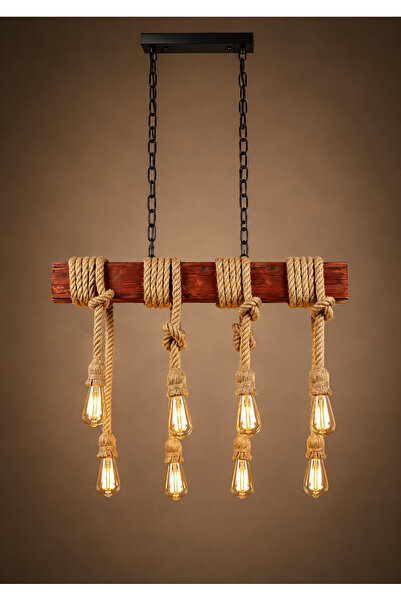 Generic Brand Wooden Pendant with Hemp Rope 8 Lights E27 – Width 78 cm