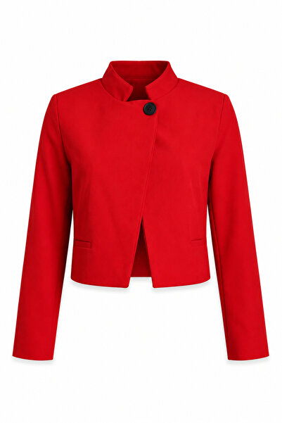 Lovelyİstanbul Padded Asymmetrical Crop Woven Jacket Laz0017 Red