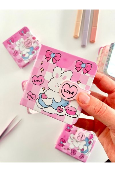 Kağıt Gemi Dükkan Cute Love Bunny Kalpli Sert Kapaklı 130 Yaprak Renkli Mini ...