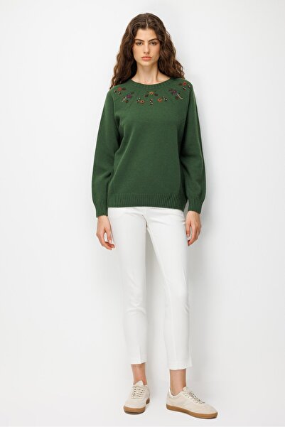 Desen Triko Women's Crew Neck Side Knitted Wool Sweater K.Yosun