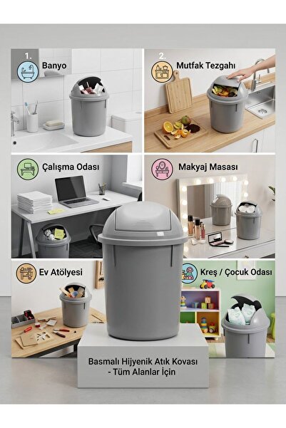 ÇEÇEN HOME 12L 45x25 Üstten Basmalı Mini Çöp Kovası Tezgah Üstü Mutfak Banyo ...