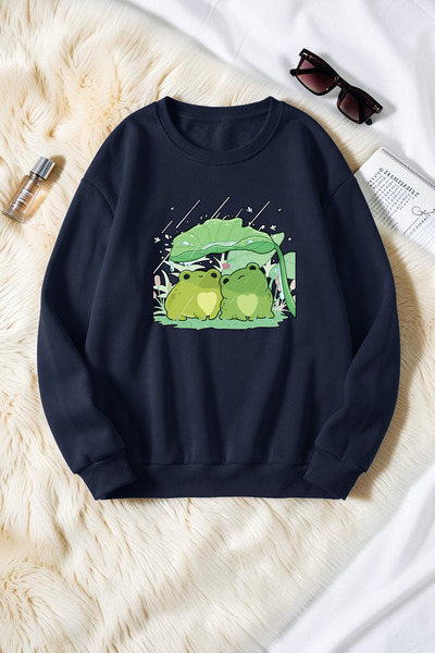uyguntarz Unisex Cute Frogs Printed Crew Neck Sweatshirt