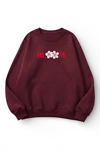 uyguntarz Unisex Soft Textured Bloom Printed Design Oversize 3 Thread Crew Ne...
