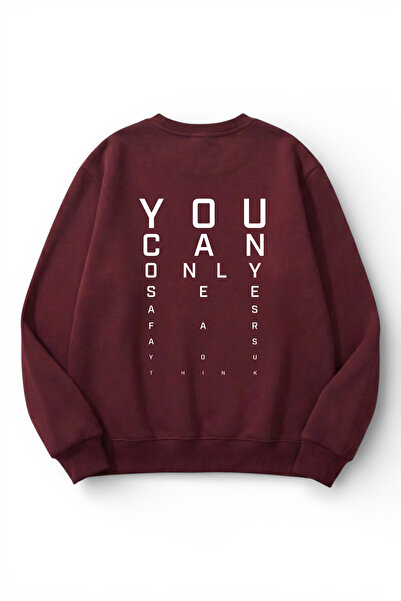 uyguntarz Unisex Soft Textured Focus Printed Design Oversize 3 Thread Crew Ne...