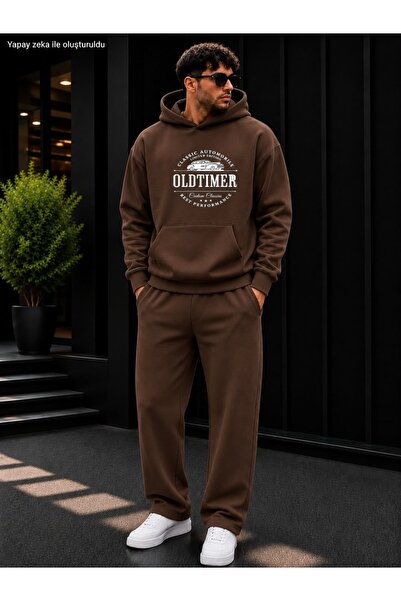 caddekombin Men's Oldtimer Classic Automobile Printed Tracksuit Set / Hooded ...