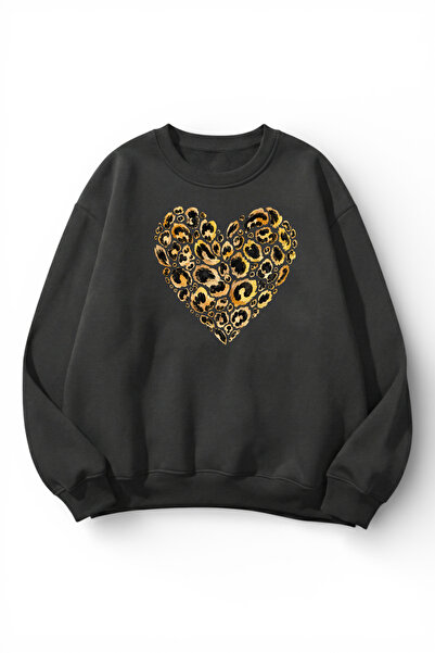 uyguntarz Unisex Soft Textured Leopard Heart Printed Design Oversize 3 Thread...