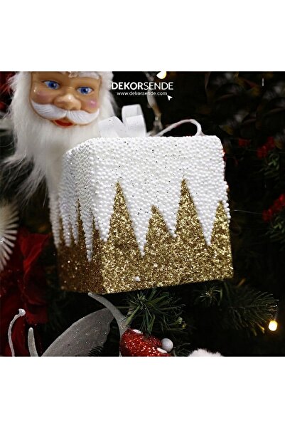 Dekorsende New Year's Ornament Zigzag Gift Box Gold 12 cm
