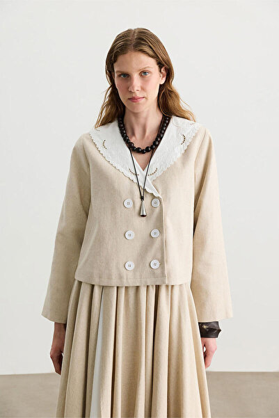 BE BLUE Natural Embroidered Jacket with Collar Detail