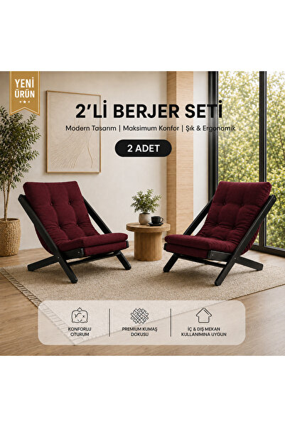 BUEM MOBİLYA 2Lİ DİNLENME KOLTUĞU BERJER BALKON KOLTUĞU BAHÇE KOTUĞU TV SANDA...