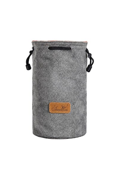 S.C.COTTON Round Camera Lens Pouch, 13 x 23 cm, Multilayer Shockproof, Gray