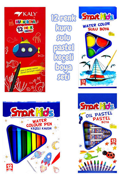 SEYFİKİRTASİYE 12 renk kuru boya sulu boya pastel boya keçeli boya seti boya ...