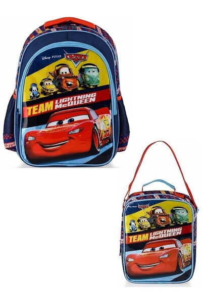 CARS Set de geantă pentru școala primară cu două compartimente și cutie de pr...