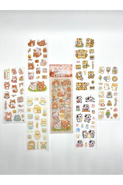 Kağıt Gemi Dükkan Kawaii Sevimli Hayvanlar 6 Yaprak 115 Adet Pastel Sticker S...