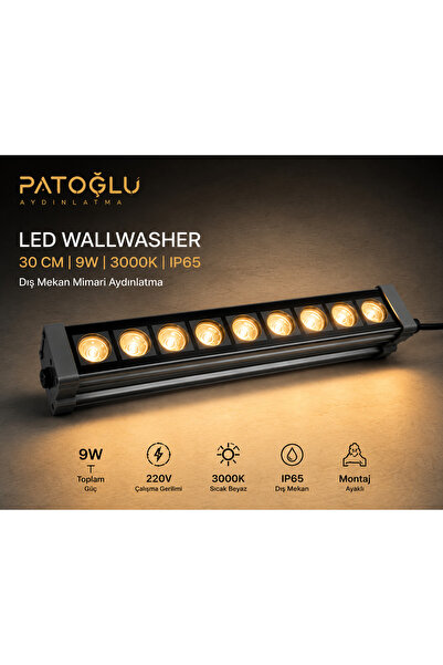 Genel Markalar 30 cm 9W LED Wallwasher Füme 3000K IP65
