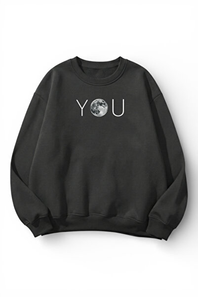 uyguntarz Unisex Soft Textured You Moon Printed Design Oversize 3 Thread Crew...