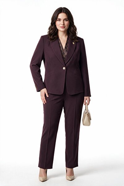 Ekol BB Kadın Büyük Beden Modern Kesim Klasik Yaka Tek Düğmeli Blazer Ceket
