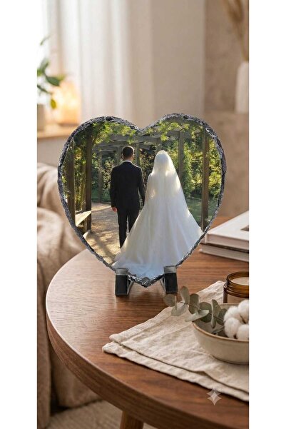 ök tasarım ve hediyelik Kişiye Özel Kalpli Fotoğraf Çerçevesi, Kalp Taş 15X15 cm