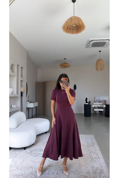 Buket Teke Burgundy Pieced Massi Model Dress