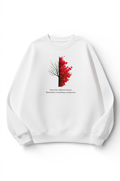 uyguntarz Unisex Soft Textured Red Tree Printed Design Oversize 3 Thread Crew...