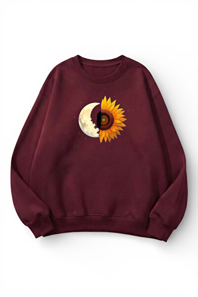 uyguntarz Unisex Soft Textured Moon and Daisy Printed Design Oversize 3 Threa...