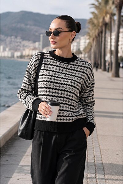 ŞİMAL Women's Patterned Crew Neck Knitwear Knitted Sweater 265229 -