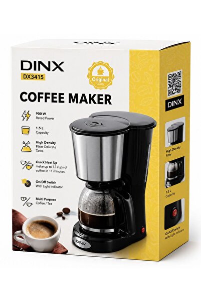 Dinx ماكينة تحضير القهوة DX3415، 1.5 لتر، 900 واط، 12 فولت، وظيفة التسخين الس...