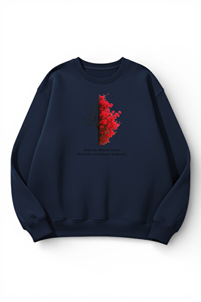 uyguntarz Unisex Soft Textured Red Tree Printed Design Oversize 3 Thread Crew...