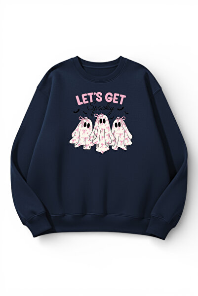 uyguntarz Unisex Soft Textured Let's Spooky Printed Design Oversize 3 Thread ...